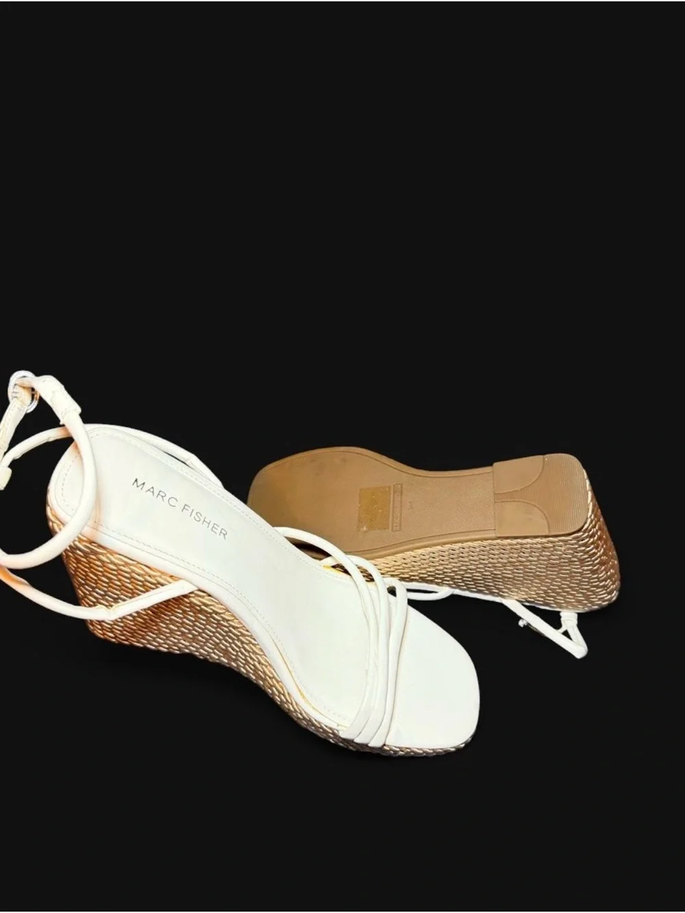 Marc Fisher Cream Espadrille Wedge Sandals with Ankle Wrap